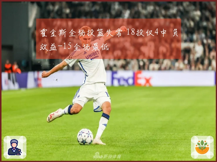 霍金斯全场投篮失常 18投仅4中 负效益-15全场最低
